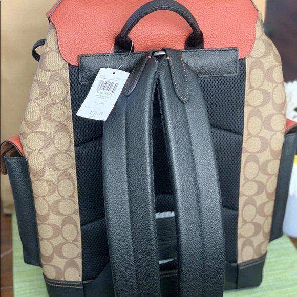 NWT Coach Hudson Backpack In Colorblock Signature Canvas Khaki Terracott… - Picture 4 of 13